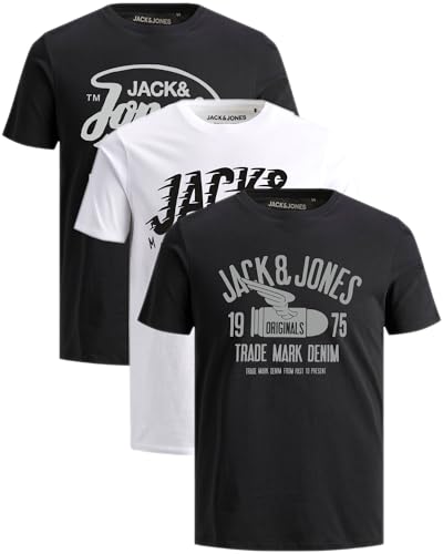 JACK & JONES Camiseta de manga corta para hombre, 3 unidades, con cuello redondo, corte regular, Slim Fit Mix 23, M