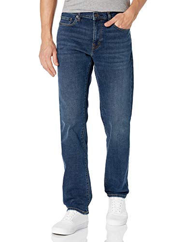 Amazon Essentials Pantalón Vaquero Elástico de Ajuste Recto - Colores interrumpidos Hombre, Azul Oscuro Vintage, 38W / 30L