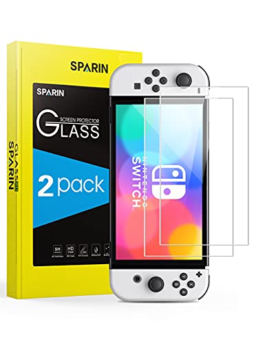 SPARIN 2 Pack Tempered Glass Screen Protector Compatible with Nintendo Switch OLED Model 2021, High Response and Anti-Scratch