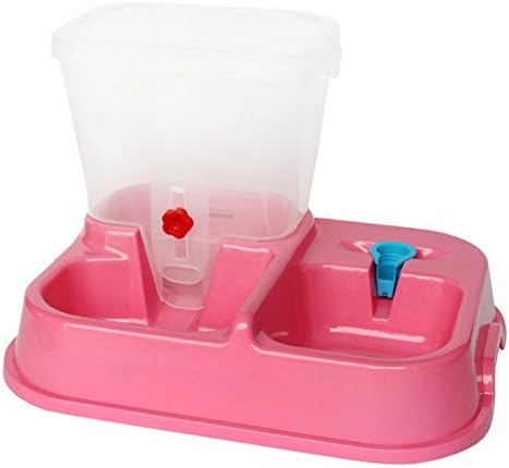 Plastic Pet Self Feeder & Self Waterer Dog Feeder Waterer (Red)