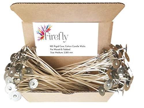 Firefly 6-Inch Cotton Candle Wicks - Medium Pre-Waxed, Natural, U...
