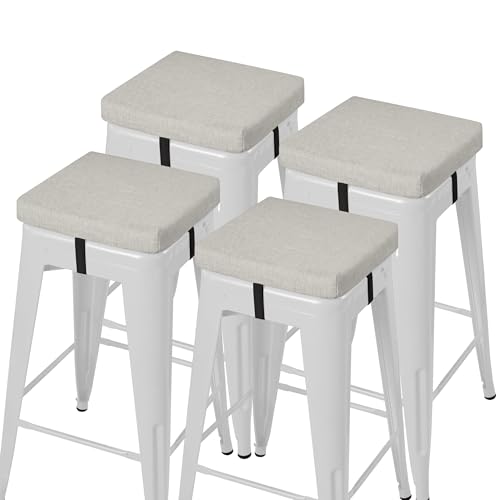 Image of AddGrace Anti-Slip Bar Stool Cushions Square Bar Stool Seat Cushions with Ties Set of 4 Small Square Chair Pads with Machine Washable Cover 12 inchX12 inchX2 inch (Silver Grey)
