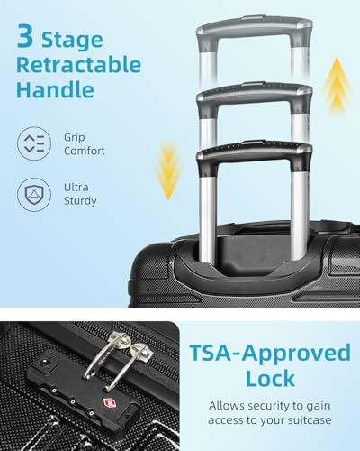 Image of LARVENDER Luggage Sets 6 Piece Hardside Expandable Suitcase with Wheels TSA Lock, PC+ABS Hardshell Lightweight Travel Luggage Sets for Women, Glossy Black