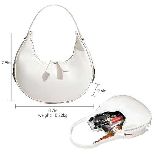 YYW Womens Clutch Purse Shoulder Handbags Crescent Bag Leather Zipper Adjustable Shoulder Strap Hand Bags (White)3