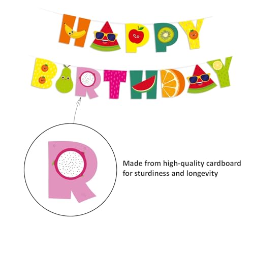 Image of Just Party Fruits Theme Happy Birthday Banner | Colourful Birthday Banner for Boys & Girls | Birthday Decoration Bunting Banner (Cardstock)