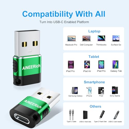 AiNEERich USB to USB C Adapter 6 Pack,Type C Female to A Male Converter - image 4