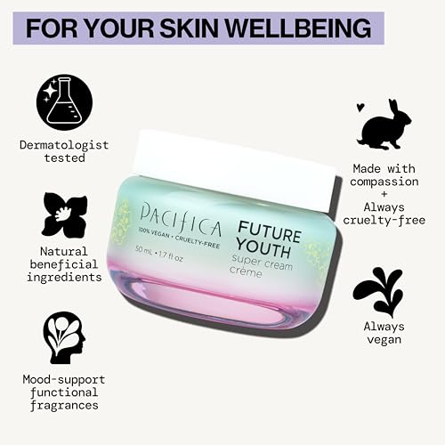 Pacifica Future Youth Super Cream – Daily Anti-Aging Moisturizer for All Skin Types, Lightweight Hydration with Advanced Peptides & Antioxidants, Improves Firmness & Elasticity, Vegan & Clean Beauty 1.7 fl oz