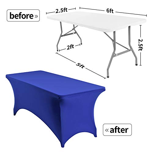 Image of Peomeise 2PCS 6FT Spandex Table Cover Rectangular Stretch Spandex Tablecloth (Royal Blue,6FT)