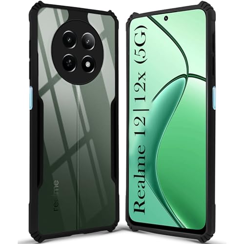 Image of Jkobi Back Cover Case for Realme 12 | Realme 12X (Shockproof with Polycarbonate Clear Panel | Professional Black)