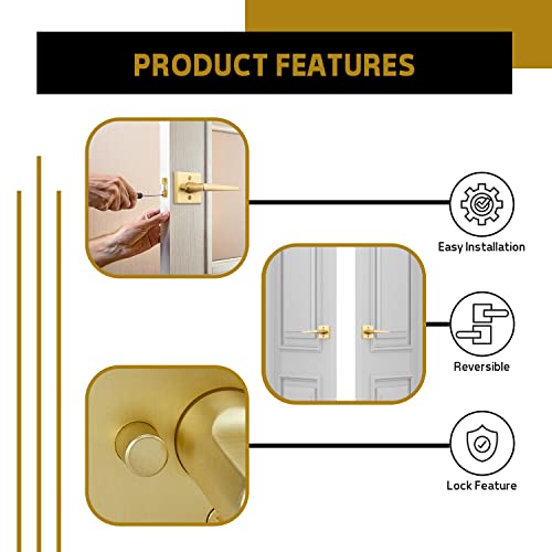 Mega Handles Privacy I Lever Door Lock Handle Set For Hallway, Closet And Bathroom I Keyless Door Lock I Heavy Duty Design I Fits All Standard Door Sizes I Screws Included - Satin Brass (1 Pack) #TOP2