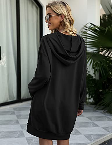 Quenteen Women Hoodies Dress Hooded Sweatshirts Dress Casual Long Sleeve Tunic Dress Oversized Sweatshirts with Pocket4