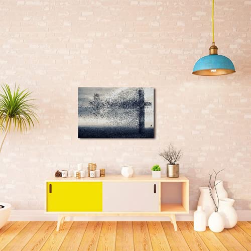 The Cross And Dove Wind Framed Canvas Wall Art Religious Christian Wall Decor Black And White Faith Paintings Creative Artwork Christian Art Poster Cross Decorations For Wall Bedroom Living Room Decor #TOP5