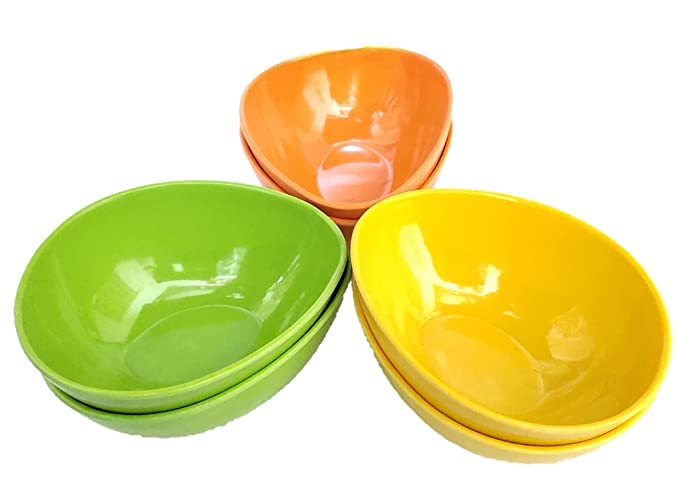GVIBE Solid Color Unbreakable,Multipurpose,Set of6 Bowl (Pack of 6) Melamine Pasta Bowl (2 Yellow 2 Green 2 Orange)