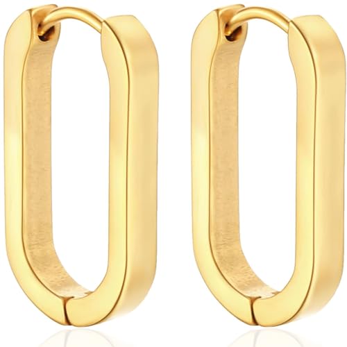 AFCJLTO 2 Gold Creolen Ohrringe für Damen aus leichtem Edelstahl, verdrehte rechteckige Form, hypoallergen, perfekte Geschenkidee für Frauen, minimalistischer und modischer Modeschmuck