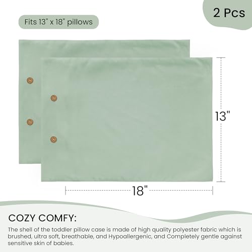 Image of EXQ Home Toddler Pillowcases with Button Closure 13x18 Travel Pillow Case Set of 2, Small Pillow Case Fits Baby Pillow Sized 12x16, 13x18, Kids Pillowcases 2 Pack Machine Washable (Sage)