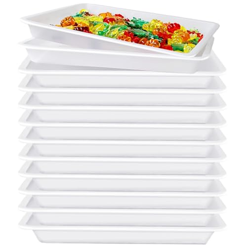 12 Pack Plastic Art Trays,Activity Tray Organizer Serving Tray,Serving Organizer Tray for Kids,School,Home,Painting,Beads,DIY Projects(White)