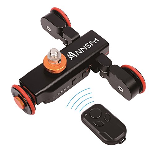 Annsm Pro 3-Wheels Wireless Pure Metal Camera Auto Motorized Dolly Track Slider Portable Table Top for DSLR Camcorders Gopro iPhone or Smartphones with 3 Speeds with Remote Controller Black