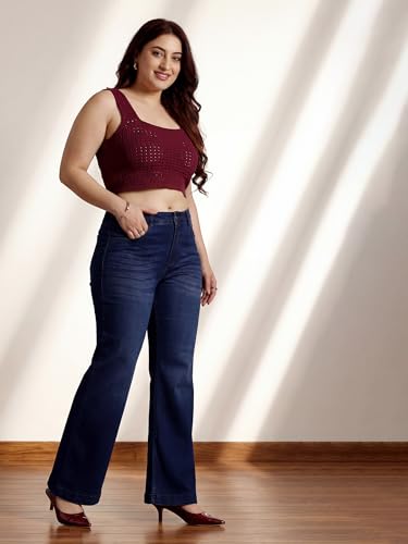 Image of Miss Chase A+ Women's Wide-Leg High-Rise Regular-Length Stretchable Shaping Denim Jeans