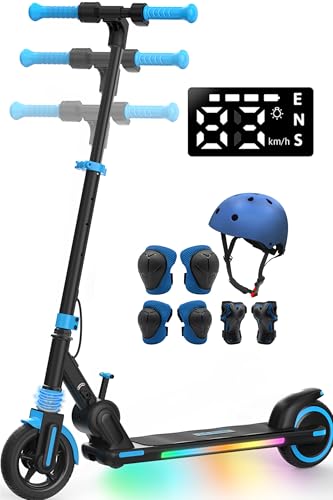 S6Pro Patinete Electrico Niño de 6 a 12 Años, Velocidad Máxima de 16 KM/H, Autonomía 15 KM, Suspensión Delantera, Plegable, 4 Alturas Ajustables, Modos de Freno Doble, Regalos para Niños