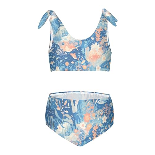 KLL Marine Chart Underwater Graphic Cartoon Girls 2 Piece Bikini Sets Beach Swimsuit Swimming Suits Cute Shoulder Strap