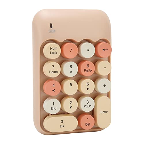 YOUTHINK Portable Silent Number Pad, Retro Style Edge Technology USB Receiver Containing Shortcut Keys Numeric Keypad with Calculator Function for PC Desktop Laptop (Milk Tea Color Mixed