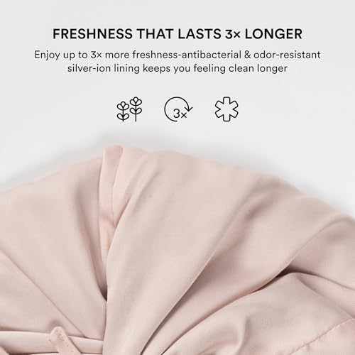 Image of Mulberry Silk Sleep Bonnet by Clementine Essentials, Turban Style Pink | Silver Ion & Organic Bamboo Lining | Anti-Breakage, Short & Mid-Length Hair | Frizz-Free, Adjustable Straps, Soothes Scalp