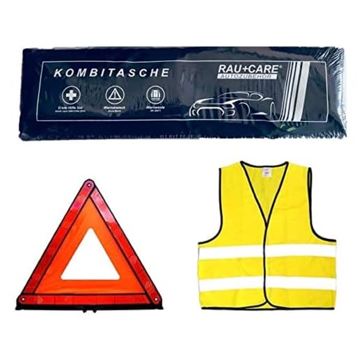 Tuningmods 3 en 1 Coche Kit de Primeros Auxilios Bolsa – Trio con Chaleco Reflectante para Kit de Primeros Auxilios Advertencia triángulo