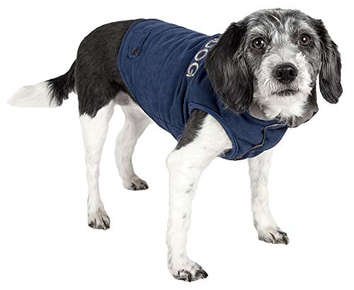 TOUCHDOG 'Waggin Swag' Fashion Designer Reversible 3M Insulated Pet Dog Coat Jacket, X-Large, Blue / Grey