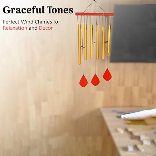 Image of ZAICUS Wind Chimes for Home - Yellow Metal Pipes with Wooden Danglers | Home Decor Items for Balcony, Garden & Living Room