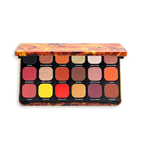 Image of Makeup Revolution Eyeshadow Palette, Highly Pigmented includes 18 shades, Long wearing and Easily Blendable Eye with Shimmary & Matte finish Forever Flawless (Fire)