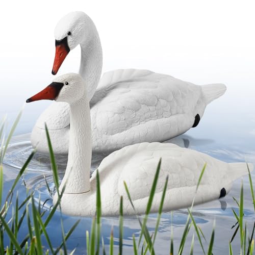 Geetery 2 Pcs Swan Decoy Pond Floating Decoration Plastic Lifelike Goose Floating Decoys Garden Pond Decoration for Fields Float on the Water Pool Garden Accessories White