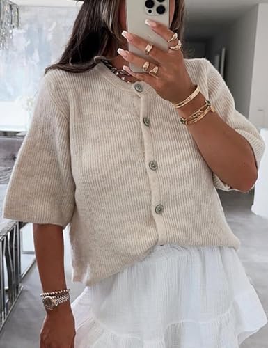 Perbai Womens Y2K Cropped Cardigan Sweater Short Sleeve Button Down Knit Crop Top Tee Shirt2