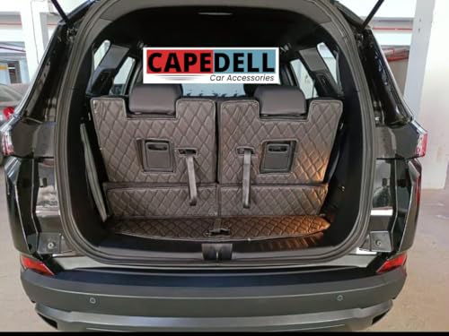 Image of CAPEDELL Premium 7D Boot /Trunk Mats Compatible for Tata Safari Decor 2011||Luxury Leather Double Layered mats||Set of 3Pcs||100% Waterproof and Washable (Black with Black)