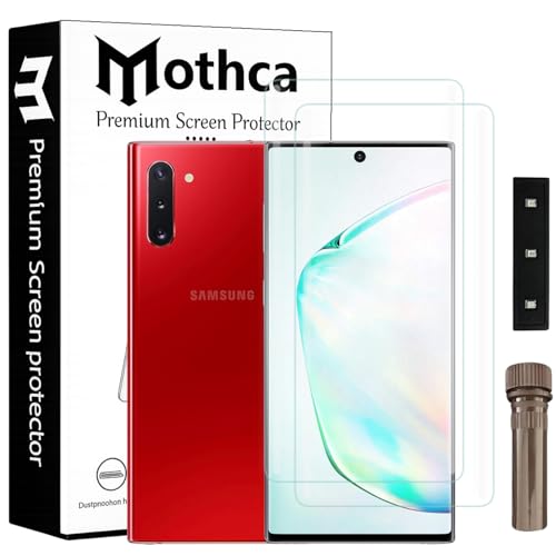 Image of Mothca Curved UV Tempered Glass Screen Protector for Samsung Galaxy Note 10 | Transparent | Pack of 2 | Borderless Full Screen Coverage with UV Installation Kit