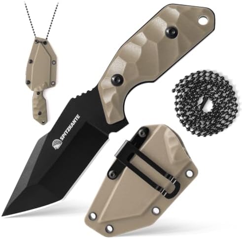 SPITZKANTE neck knife with sheath and necklace, full tang tanto blade