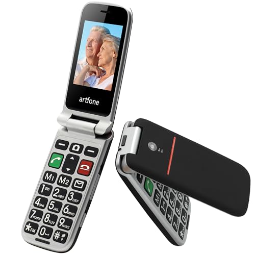 artfone Telefono Cellulare per Anziani a Conchiglia con Tasti Grandi Funzione SOS volume alto 2.4' Display Doppia scheda SIM sbloccata Fotocamera Torcia elettrica Facile da Usare Flip CF241A Nero