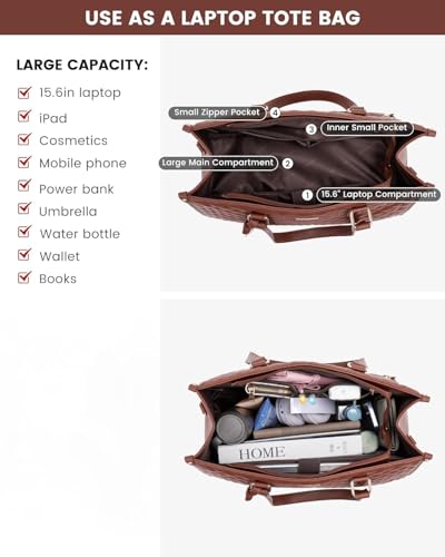 Image of Crewer Elegant Work Bag with Lunch Compartment - Laptop Tote Bag with Lunch Box Section, Office Bag with Insulated Lunch Storage - Stylish Quilted Shoulder Bag for Women.