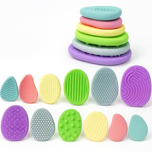 12 Pezzi Fidget Toys Sensoriali – Giochi Sensoriali Autismo Bambini & Adulti, Pietre Anti Stress Tattile Silicone, Giocattolo Relax per Scuola, Casa e Ufficio