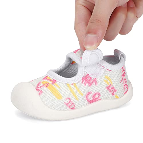 Baby Shoes Boy Girl Infant Sneakers Breathable Mesh Walking Shoes Non-Slip Rubber Sole Toddler Crib First Walker Shoes, 2107-White 12-15 Months #TOP5