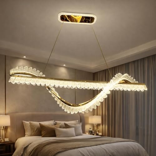 Image of GAUVIK Stylish Modern Gold Finish 3 Different Color Mode Changing Energy Saving Led Chandelier for Bedroom, Living Room, Restaurants, Dining, Coffee Shop, Office and Home