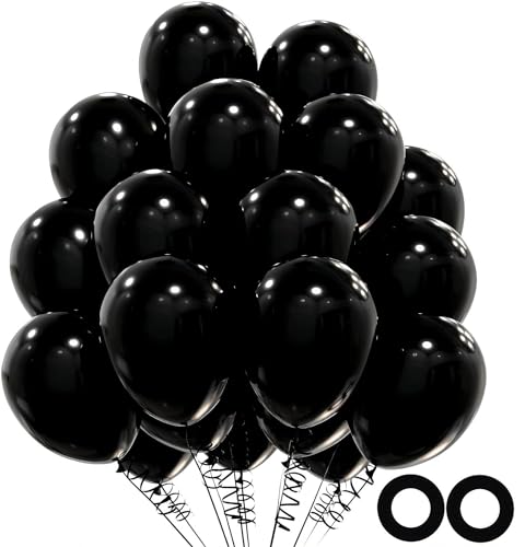 OHugs Black Balloons - Pack of 50 12 Inch Black Party Balloons Made of Strong Thick Latex for Birthday Decorations, Halloween, Kids Party, Weddings, Funeral and Events Decorations
