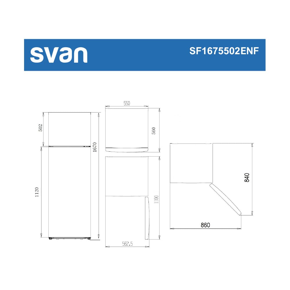 Svan Frigorífico 2 Puertas Blanco SF1675502ENF. Capacidad 247 Litros, Puerta Reversible, Bajo Nivel Sonoro, Eficiencia Energética Clase E
