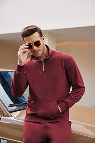 Coofandy Men's 2 Piece Warm Up Suit 1/4 Zipper Jogger Suits Set Sports Tracksuit #TOP2