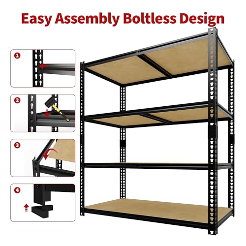 Image of GarveeTech Garage Storage Shelves 4 Tiers, 2400 Lb Capacity Heavy Duty Metal Shelving Unit, 48 inch L x 24 inch W x 60 inch H Adjustable Storage Rack for Kitchen, Pantry, Basement, Bathroom & Laundry
