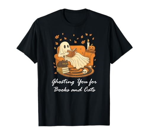 Ghost Reading Book Fall Black Cat Ghosting for Books Bookish T-Shirt