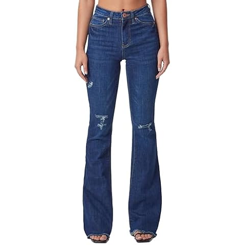 YMI Women's High-Rise Flare Bell Bottom Jean with Distressed Hem - Tall Long Inseam 34", S2073,9 Cover