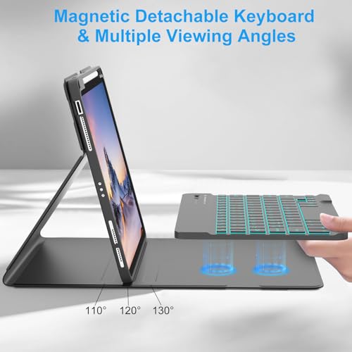 COO for iPad Air 11-inch Case with Keyboard (M4/M3/M2,2026/2025/2024) & iPad Air 5/4th Gen (2020/2022),7-Color Backlight,Folio Cover with Pencil Holder for iPad Pro 11 (4th/3rd/2nd/1st Gen) - Black by COO - Image 3