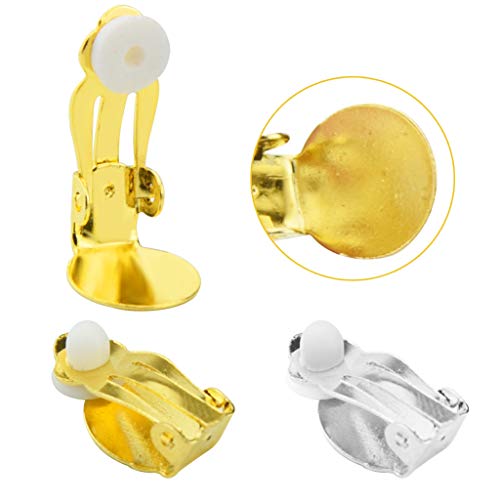 200 Pieces Round Flat Backs And Findings Set Including 100Pcs Round Flat Back Tray Earring Clips + 100Pcs Clip-On Earring Findings Pad Base For Diy Earring Making Jewelry #TOP3