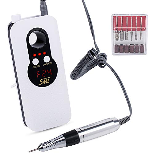 Professional Nail Polisher Drill Kit Portable Rechargeable 35000 RPM Nail Drill for Extension Gel, Nail Polish, Manicure, Peeling with Smart Display (A Set of Drill Heads for replacing)