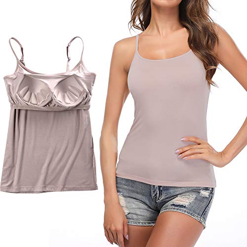 STARBILD Damen BH-Hemd Unterhemd mit unsichtbarer gepolsterter BH Bügelloser und Verstellbaren Trägern Komfortable Unterhemd, Rosa M 1